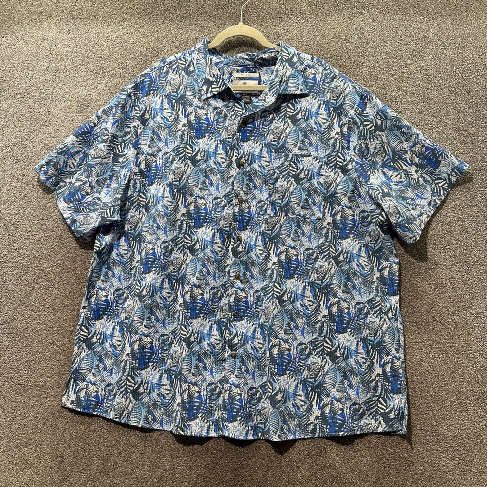 Oak Hill DXL Mens 2XL Blue Tropical Seersucker Button Down Shirt Cool & Dry